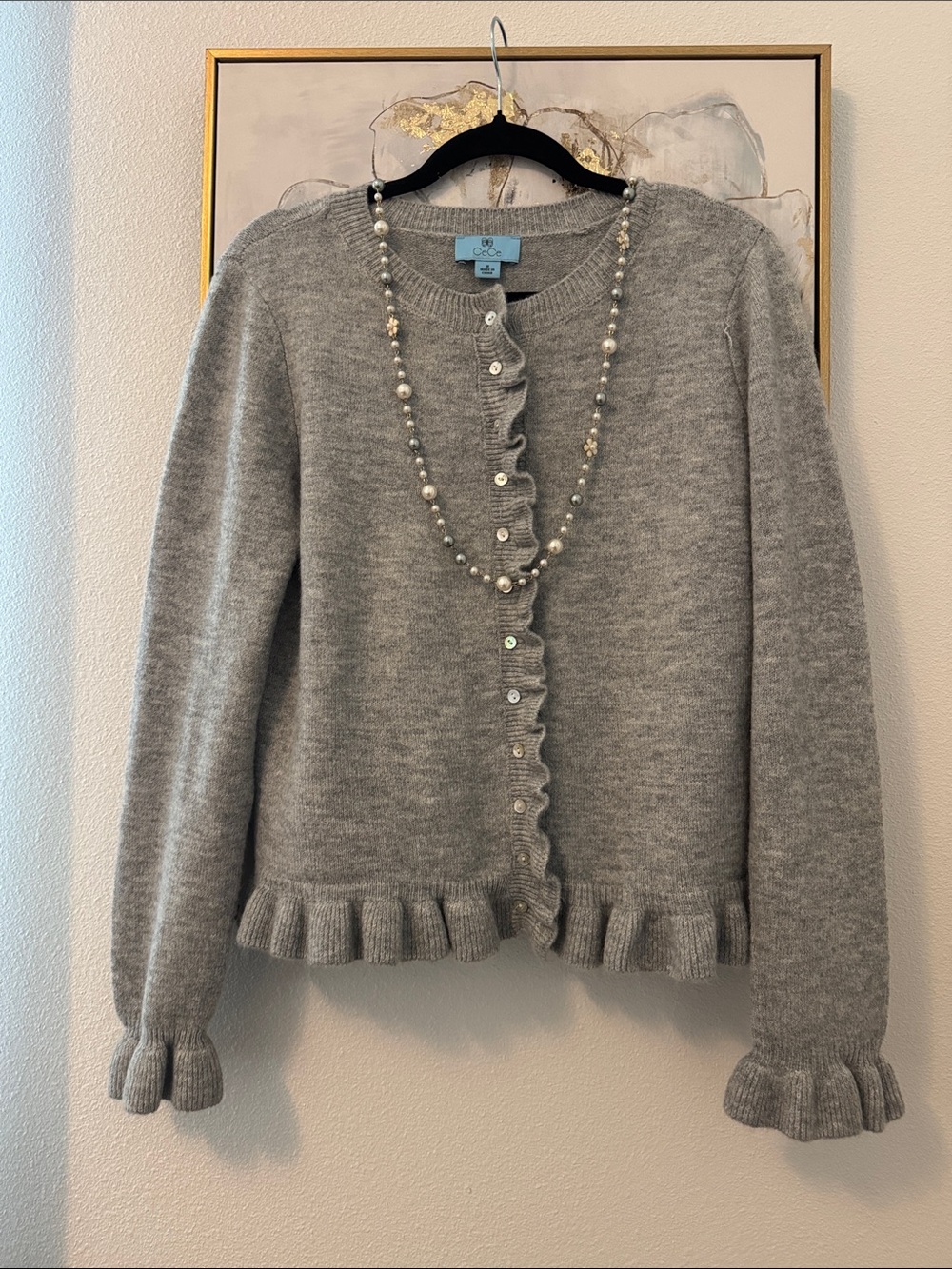 CeCe Grey Ruffle-Trim Cardigan Sweater - Picture 5 of 6
